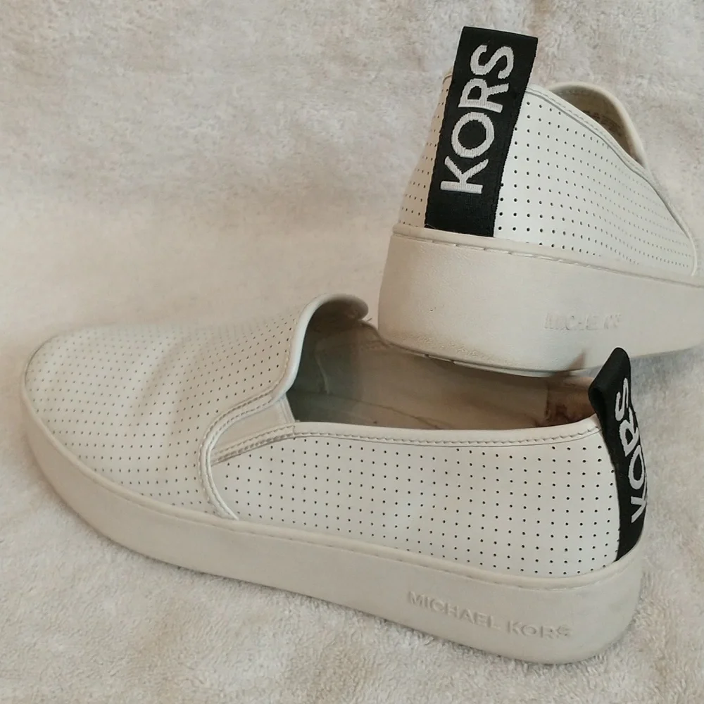 Michael Kors Leather Teddi Platform Slip-on, White, Women's‎ Size 9 And 1/2